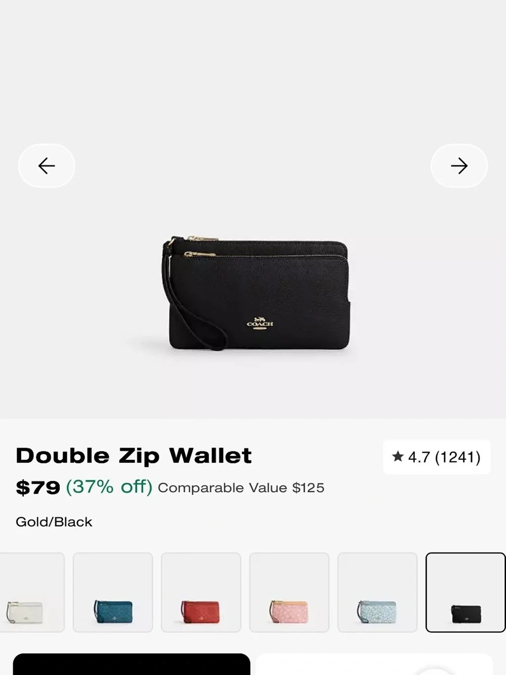 Coach Black Pebbled Leather Zip Wrist Pouch (Excellent Condition)